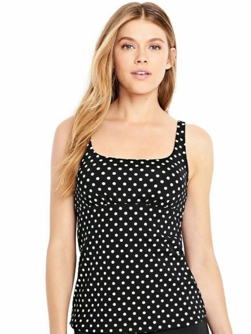 Lands' End 16W black & White Polka Dot square neck underwire tankini Swim Top